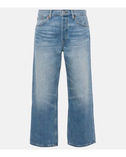 Re/done Blue Loose Mid-rise Cropped Straight Jeans