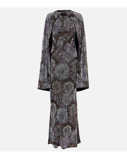 Rabanne Gray Embellished Caped Gown