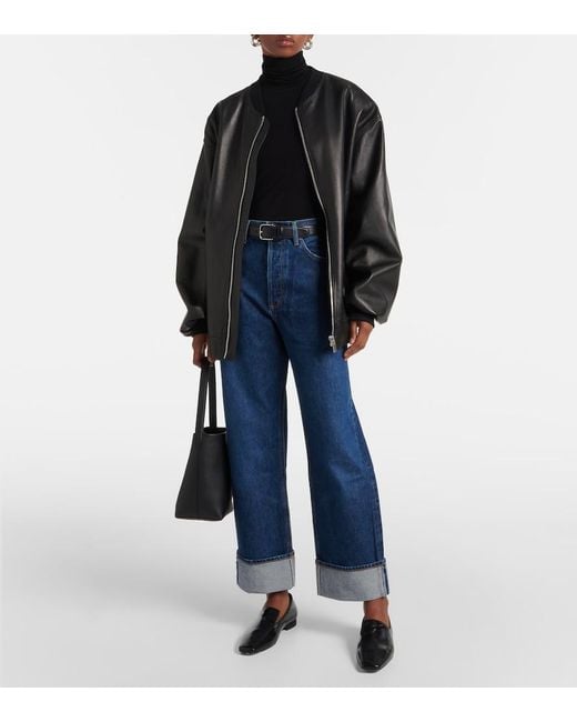 Agolde Black Lyocell Turtleneck Long-Sleeved Top