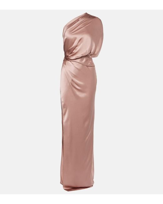 The Sei Pink Draped One-Shoulder Silk Satin Gown