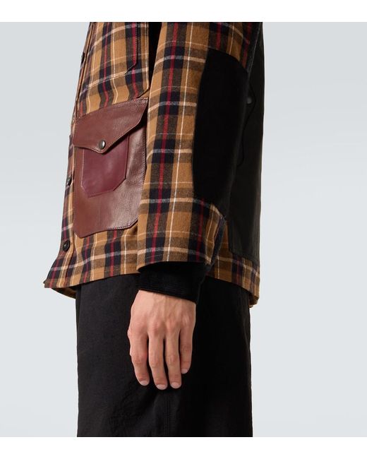 Junya Watanabe Brown Checked Leather-Trimmed Cotton Jacket for men