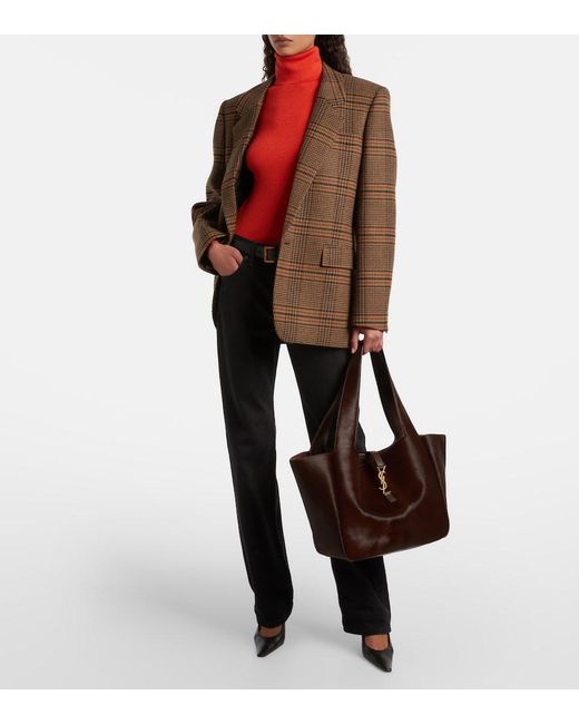 Saint Laurent Brown Le 5 A 7 Bea Calf Hair Tote Bag