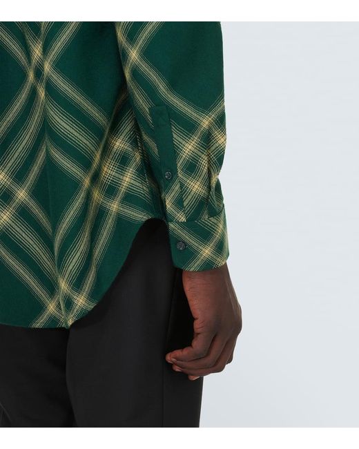 Camicia in lana Check di Burberry in Green da Uomo