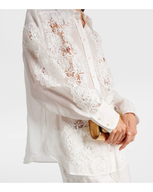 Zimmermann White Halliday Lace-Trimmed Ramie Shirt