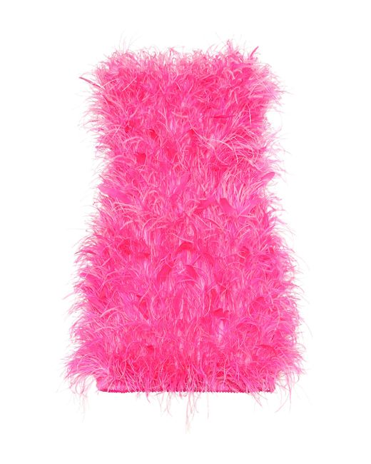 Vestido Sin Tirantes Con Plumas De Avestruz The Attico de color Pink