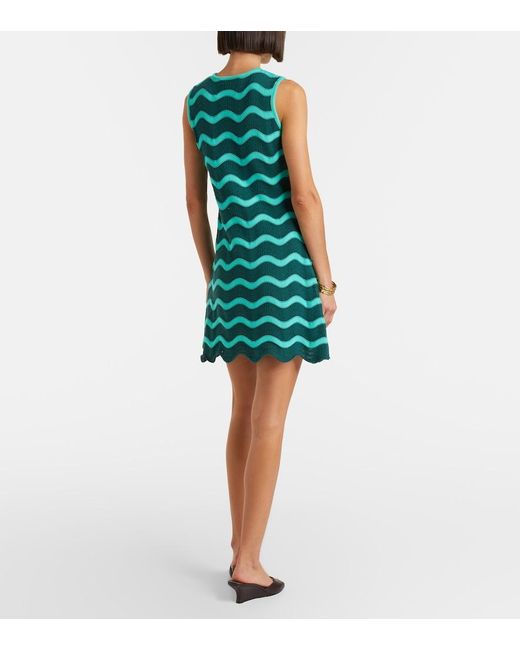 LaDoubleJ Green Wavy Crochet Keyhole Cotton Minidress