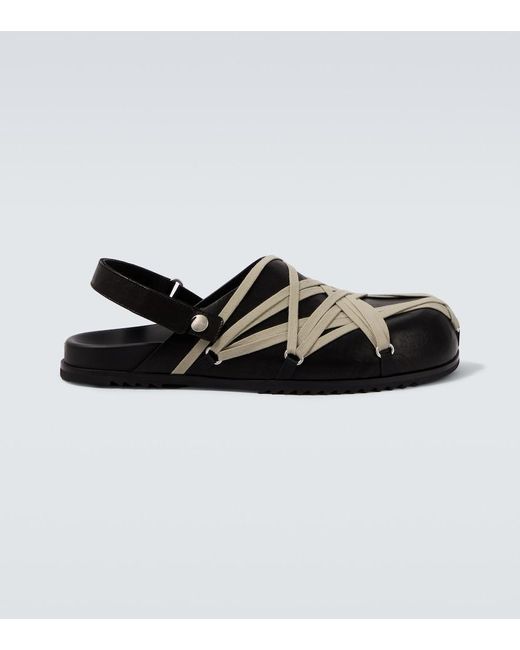 Rick Owens Black Megalace Leather Mules for men