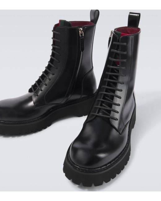 Gucci Black Web Stripe Leather Lace-up Boots for men