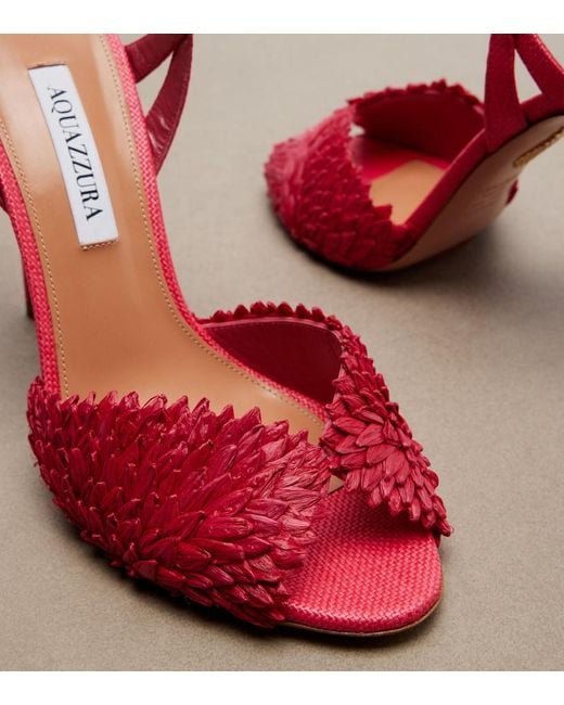 Aquazzura Red Rio Flirt Raffia Sandals