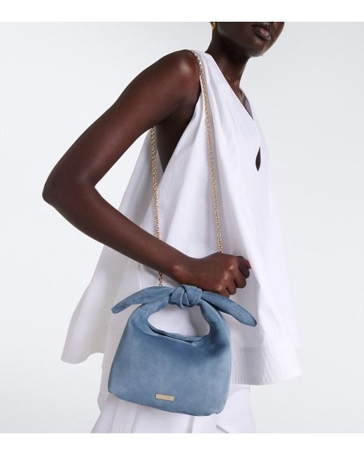 Aquazzura Blue Bow Tie Mini Suede Top-Handle Bag