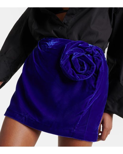 DIDU Purple Floral-Applique Velvet Miniskirt