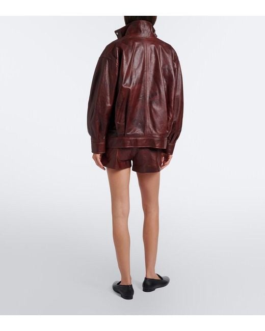 Arma Red High-Rise Leather Shorts