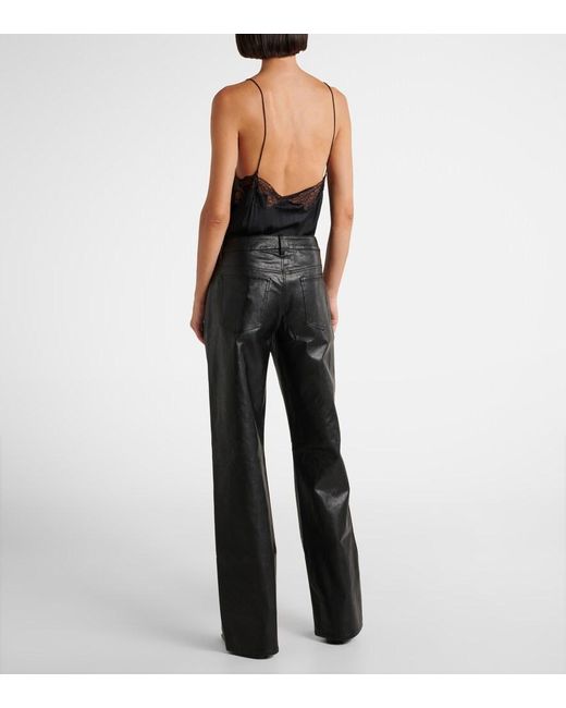 7 For All Mankind Black Tess High-Rise Faux Leather Straight Pants