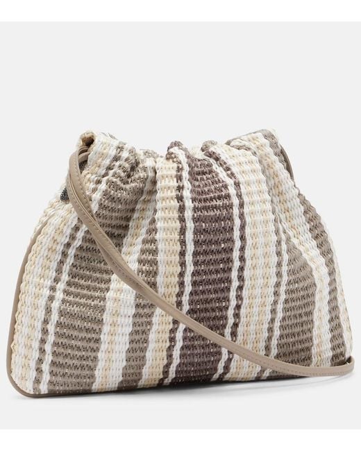 Brunello Cucinelli Metallic Mellow Small Striped Crossbody Bag