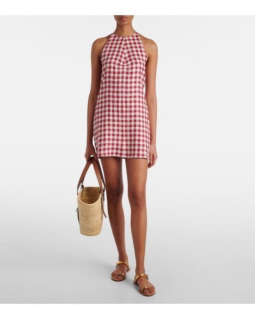 Asceno Red Antiqua Gingham Linen Minidress