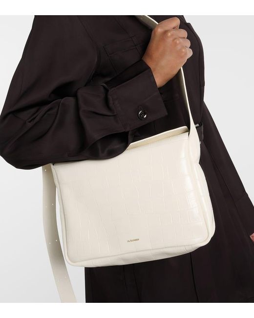 Jil Sander White Flap Small Leather Messenger Bag