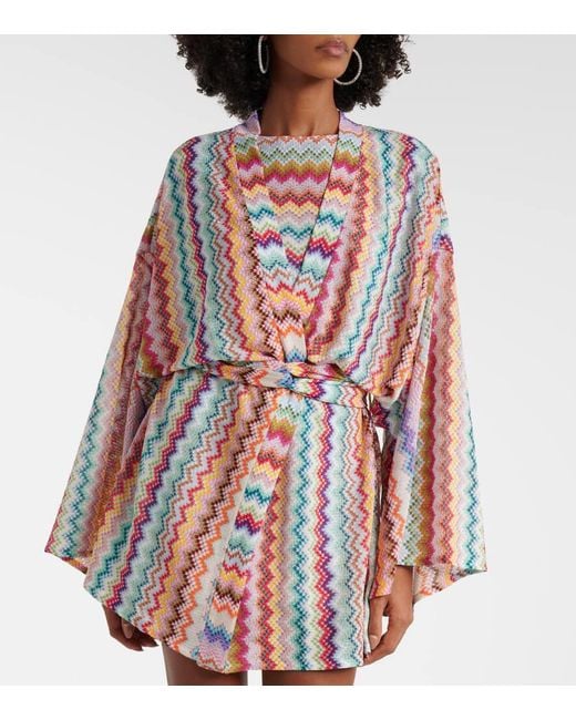 Missoni White Zig Zag Oversized Lame Wrap Cardigan
