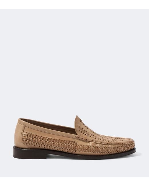Brunello Cucinelli Brown Woven Leather Loafers for men