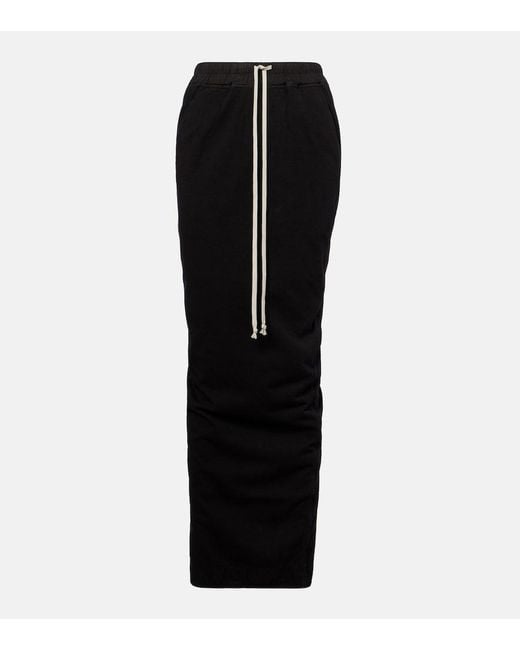 Rick Owens Black Pillar Cotton Jersey Maxi Skirt