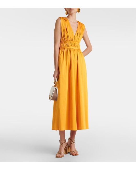 Altuzarra Yellow Fiona Ruched Cotton-Blend Midi Dress