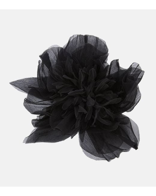 Max Mara Black Luisa Floral Silk Crepe Brooch