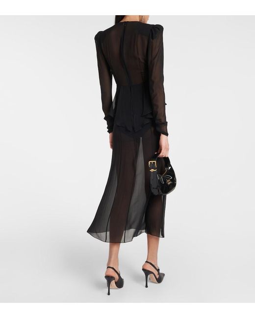 Alessandra Rich Black Silk Georgette Midi Dress