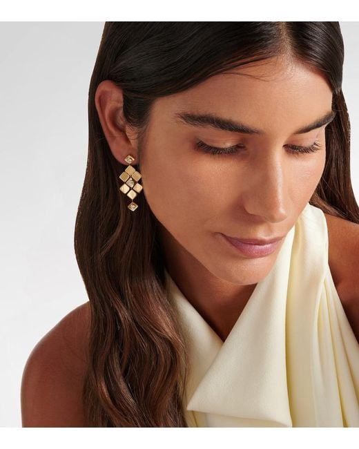Ileana Makri Metallic Tile Temple 18Kt Drop Earrings With Diamonds