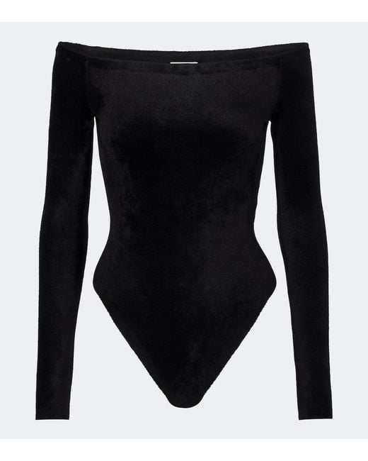 Alaïa Black Off-Shoulder Velvet Bodysuit