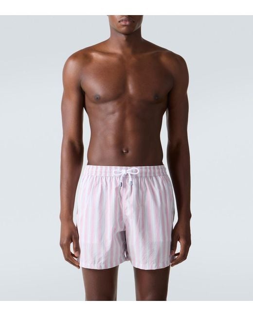 Fedeli Pink Madeira Striped Swim Trunks for men