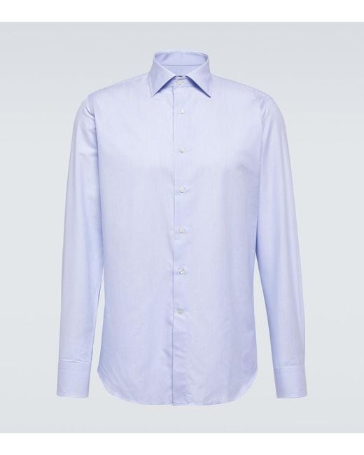 Canali Blue Striped Cotton Poplin Shirt for men