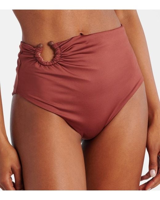 Johanna Ortiz Red Taita Printed High-Rise Bikini Bottoms