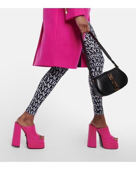 Versace Pink Leather Platform Mules