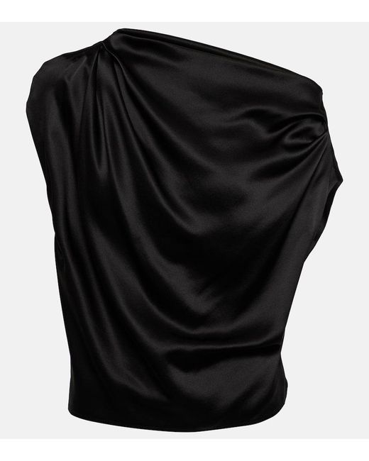 The Sei Black Draped One-shoulder Silk Top