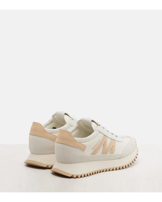 Moncler White Pacey2 Suede-Trimmed Sneakers