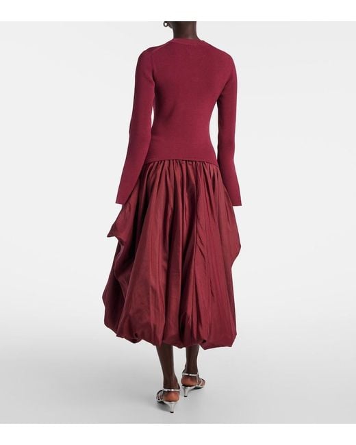 Jonathan Simkhai Red Kenlie Knitted Taffetta Midi Dress