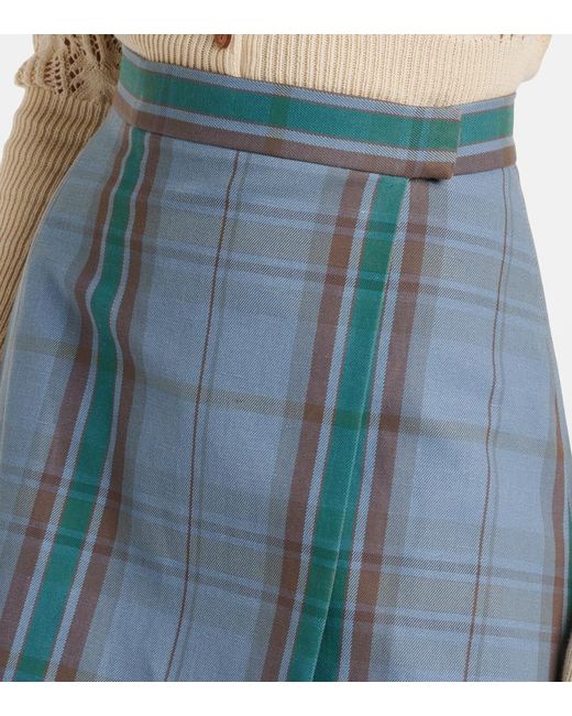 Vivienne Westwood Blue Cut Off Tartan Cotton And Linen Miniskirt