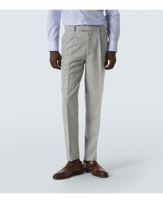 Zegna Gray Wool Straight Pants for men