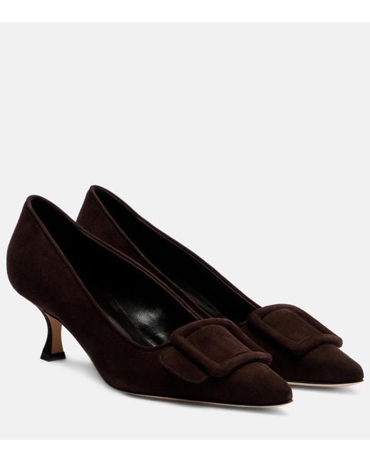 Manolo Blahnik Black Maysale 50 Suede Pumps
