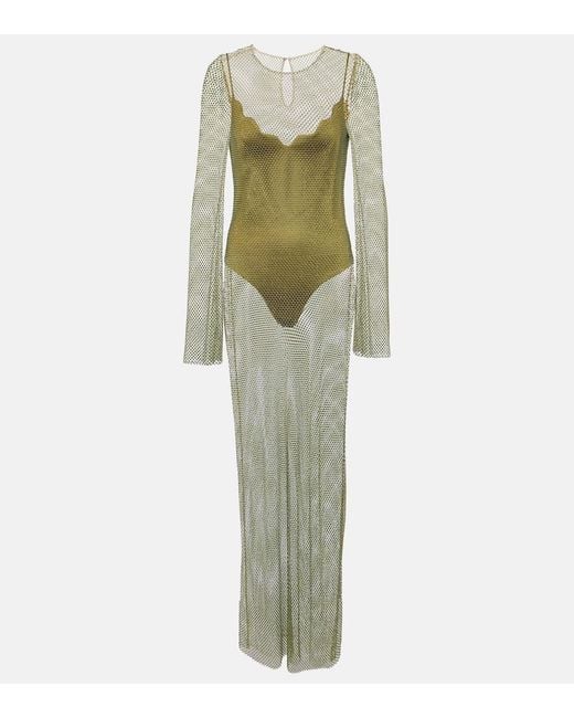 Galvan Green Gloria Crystal-Embellished Maxi Dress