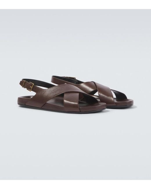 Saint Laurent Brown Helios Cassandre Leather Sandals for men