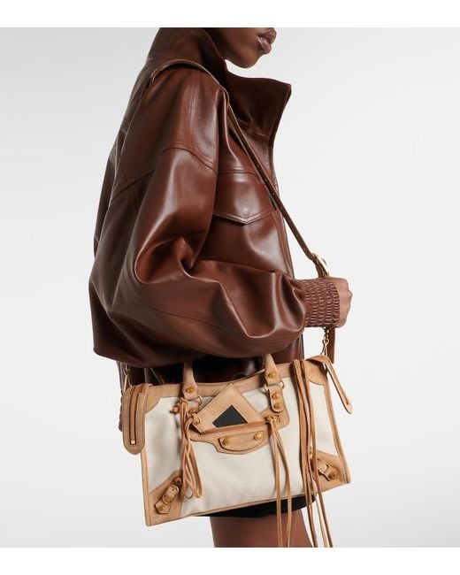 Balenciaga Brown Le City Small Canvas Top-Handle Bag