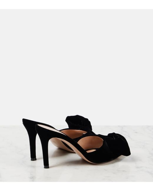 Gianvito Rossi Black 85 Bow-Detail Velvet Mules