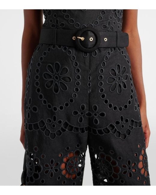 Zimmermann Black Pop Embroidered Linen Wide-Leg Pants