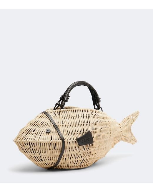 Staud Brown Cleo Small Wicker Top-Handle Bag