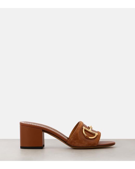 Mules En Cuir À Finitions En Daim Et À Mors De Cheval Alfa Gucci en coloris Brown