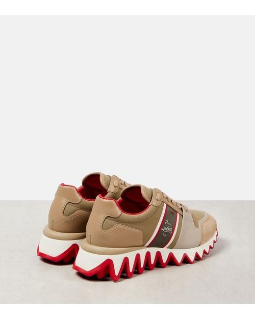 Christian Louboutin Brown Nastroshark 40 Embroidered Grosgrain-Trimmed Suede, Canvas And Leather Sneakers