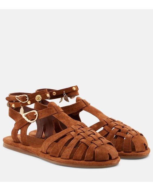 Ancient Greek Sandals Brown Karina Suede Fisherman Sandals