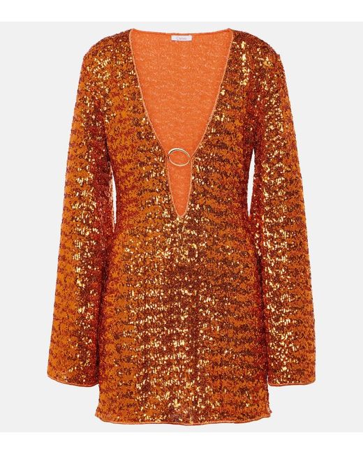 Oseree Orange Sequined Beach Dress