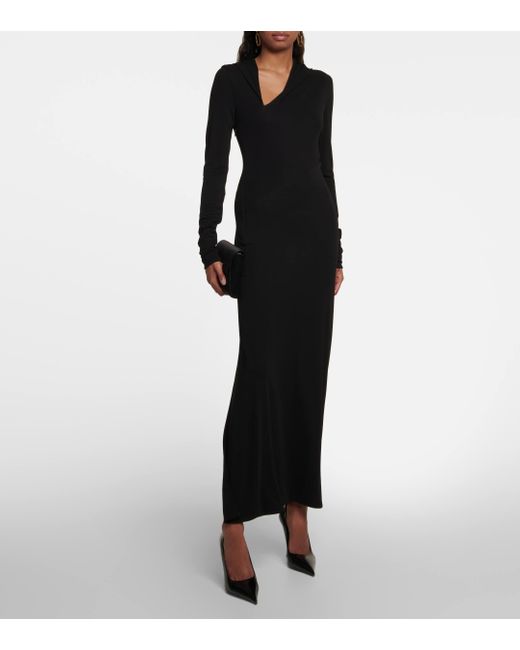 Versace Black Hooded Cutout Jersey Maxi Dress