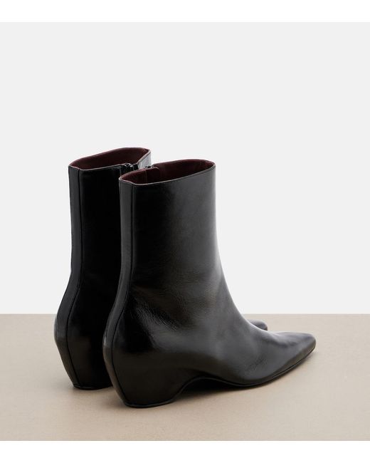 Khaite Black Leather Ankle Boots